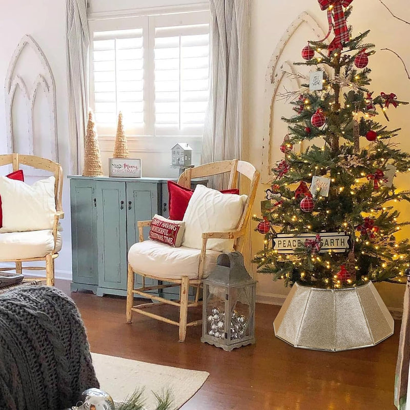 Fabric Christmas Collar, Glittering Tree Ring, Willow Skirt for Tree Decorations (Glitter Gold)