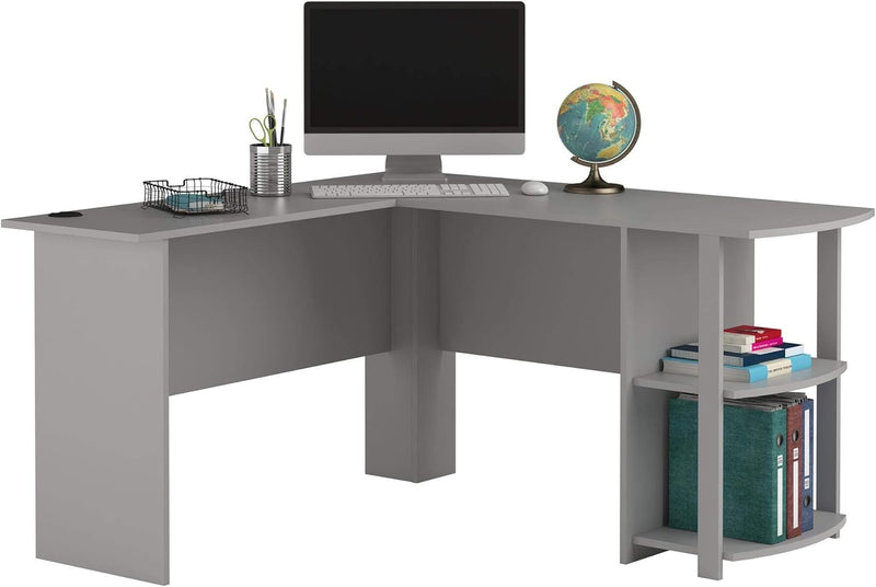 Dakota L-Desk with Bookshelves, Dove Gray