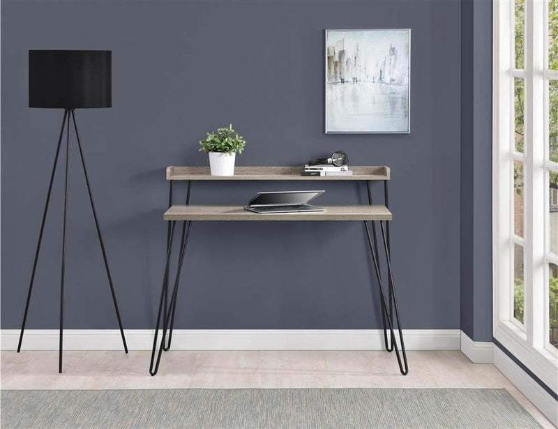 Ameriwood Home Haven Retro Computer Desk with Riser, Distressed Gray Oak