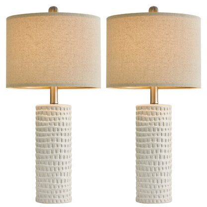 Ceramic Table Lamp Set of 2 24" White Contemporary Bedside Nightstand Lamps for Bedroom Living Room