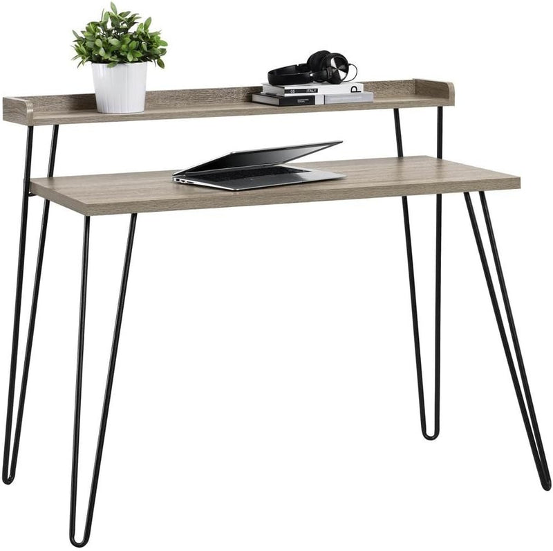 Ameriwood Home Haven Retro Computer Desk with Riser, Distressed Gray Oak