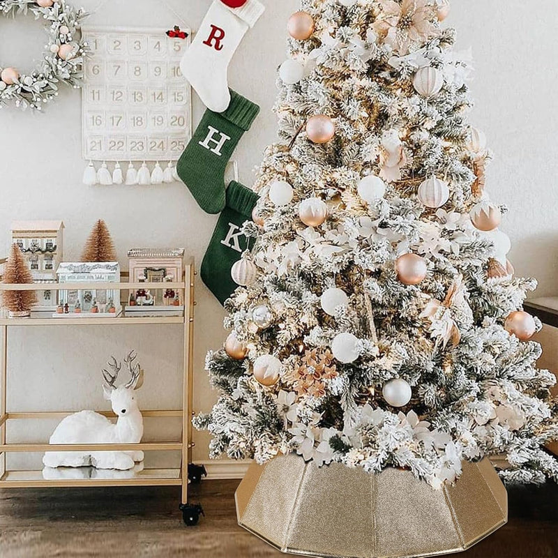 Fabric Christmas Collar, Glittering Tree Ring, Willow Skirt for Tree Decorations (Glitter Gold)