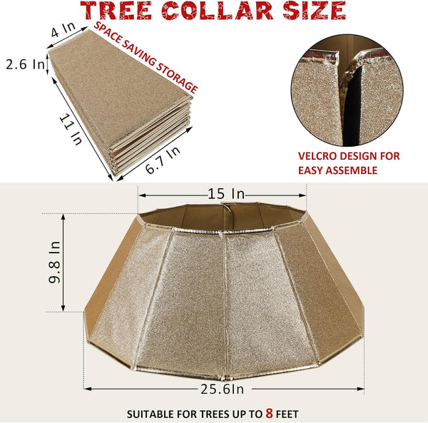 Fabric Christmas Collar, Glittering Tree Ring, Willow Skirt for Tree Decorations (Glitter Gold)