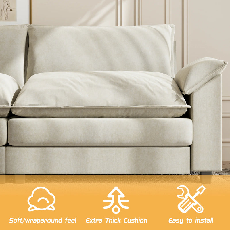 U-Shape 4 Seat Sectional Sofa with Chaise Lounge Convertible Sofa Set for Living Room,White