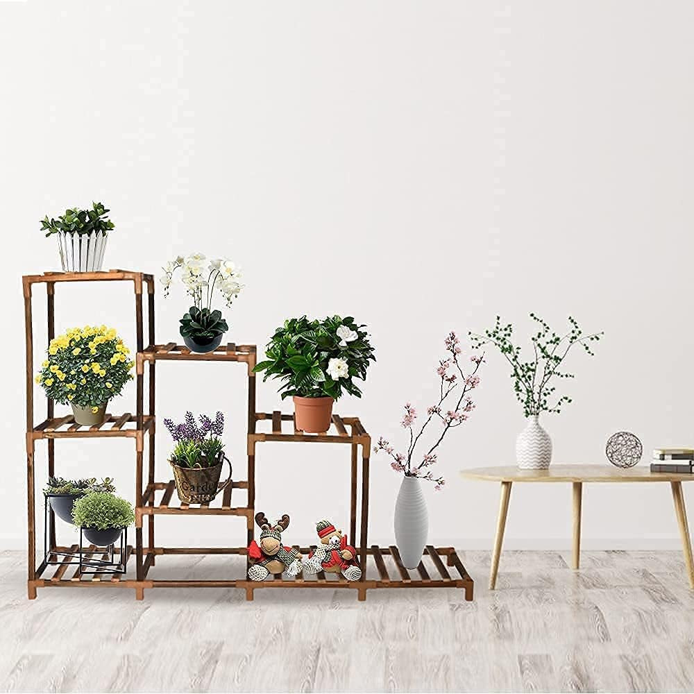 Plant Stands for Indoor Plants Multiple Outdoor Large Wood Plant Shelf Indoor 9-Tier 10 Potted Plant Shelves Multi Tier Wooden Plant Stand Indoor for Living Room Balcony Garden Lawn Patio( 31"Hbrown)