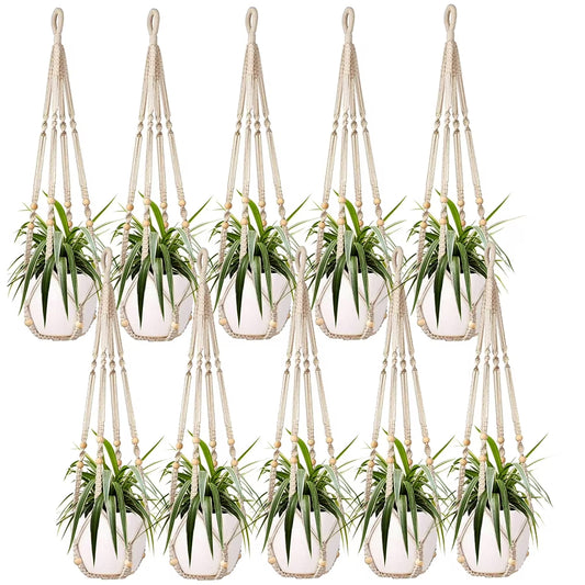 10 Pack Macrame Hanger Indoor Outdoor Hanging Planter, Knitted Cotton Cord Hanger for Home Decor