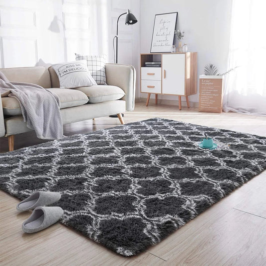 Indoor Rectangle Geometric Contemporary Area Rugs for Living Room Bedroom Plush Carpet,5'X8',Dark Gray