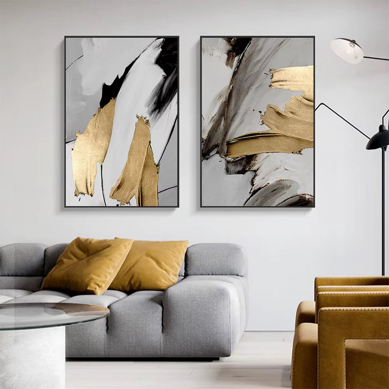 Transform Your Space with 3PCS Frameless Luxury Abstract Gray and Golden Canvas Wall Art - Perfect for Loft Apartments, Living Rooms, and Home Offices