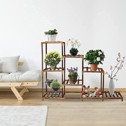 Plant Stands for Indoor Plants Multiple Outdoor Large Wood Plant Shelf Indoor 9-Tier 10 Potted Plant Shelves Multi Tier Wooden Plant Stand Indoor for Living Room Balcony Garden Lawn Patio( 31"Hbrown)