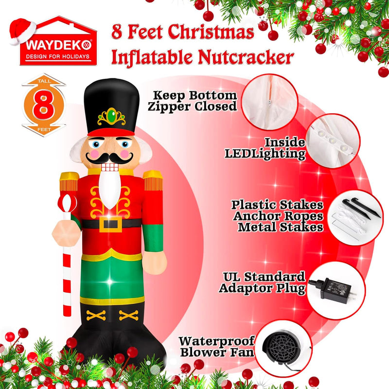 Delightful 8ft Lighted Christmas Inflatable Nutcracker Soldier - Perfect for Your Holiday Lawn Decor!