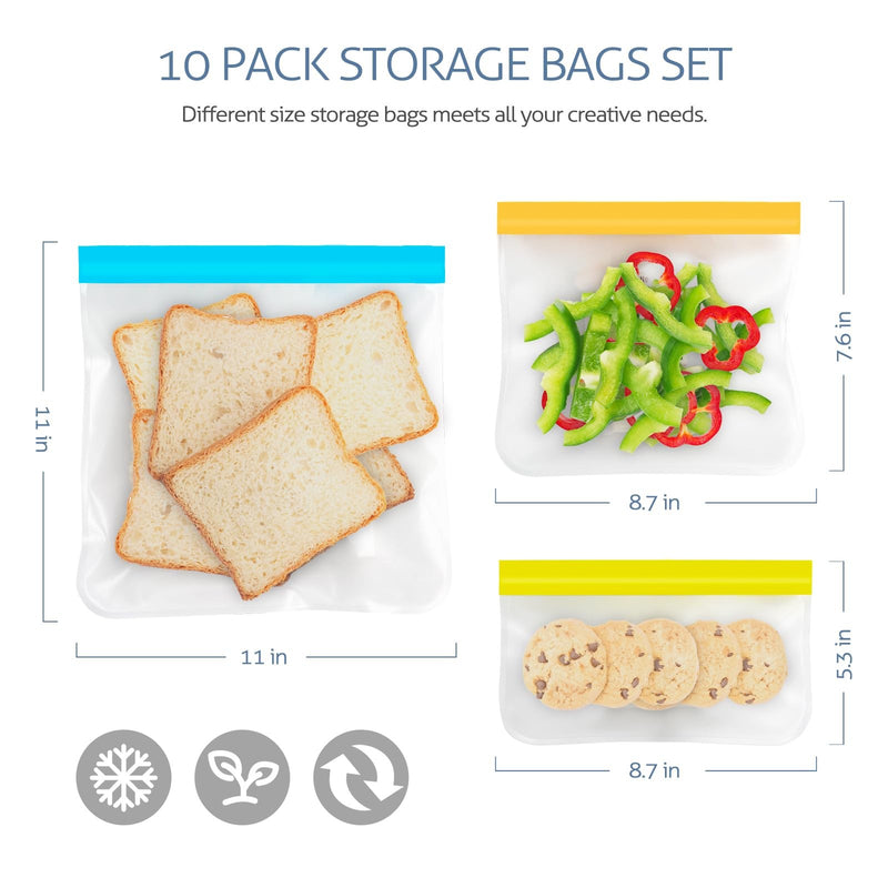 Reusable Gallon Freezer Bags, 10 Pack Dishwasher Safe