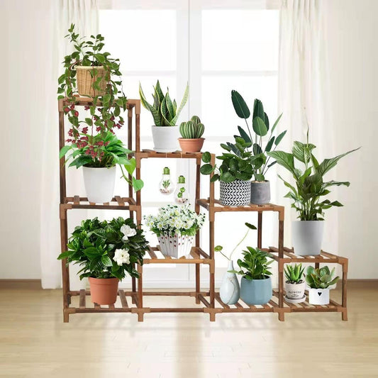 Plant Stands for Indoor Plants Multiple Outdoor Large Wood Plant Shelf Indoor 9-Tier 10 Potted Plant Shelves Multi Tier Wooden Plant Stand Indoor for Living Room Balcony Garden Lawn Patio( 31"Hbrown)