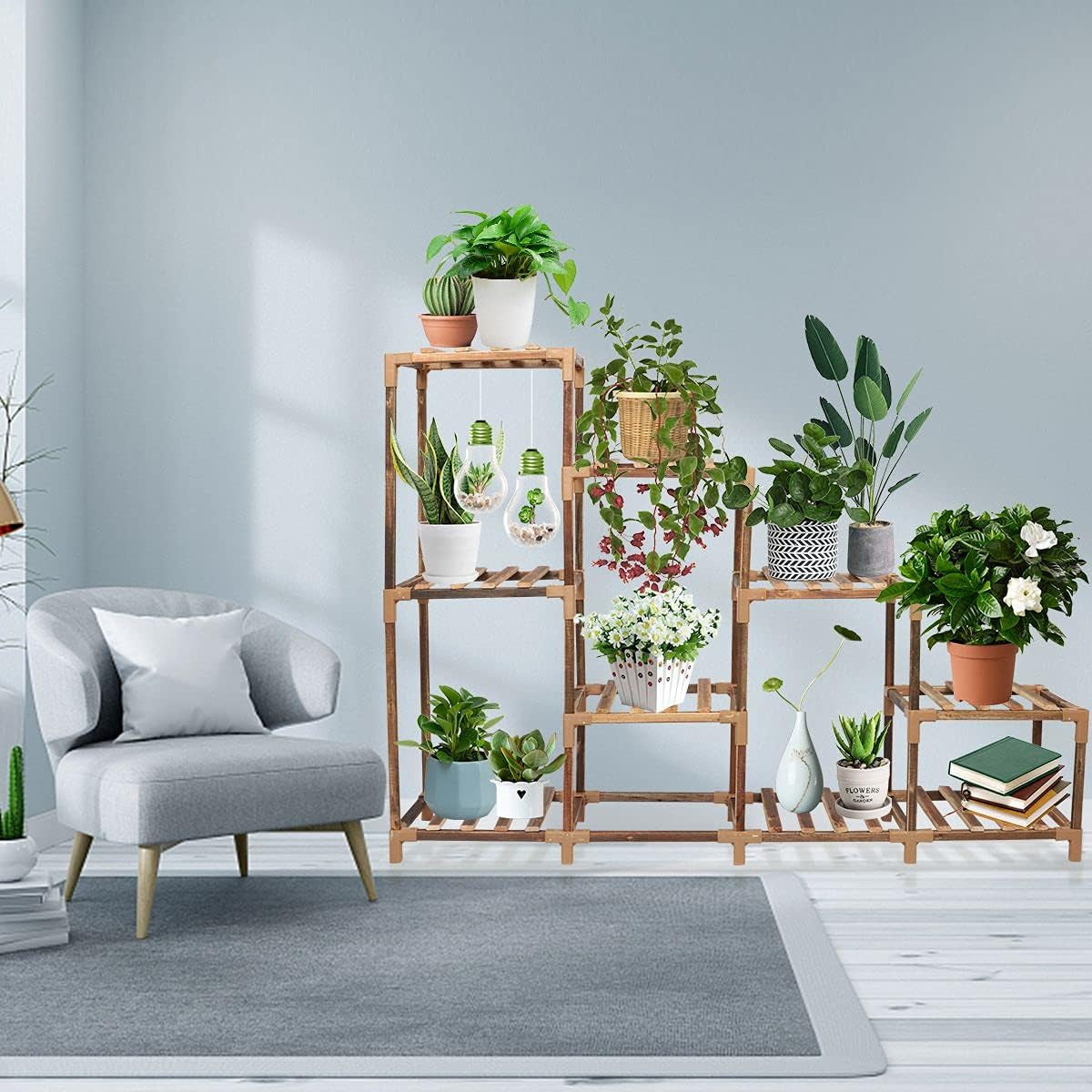 Plant Stands for Indoor Plants Multiple Outdoor Large Wood Plant Shelf Indoor 9-Tier 10 Potted Plant Shelves Multi Tier Wooden Plant Stand Indoor for Living Room Balcony Garden Lawn Patio( 31"Hbrown)