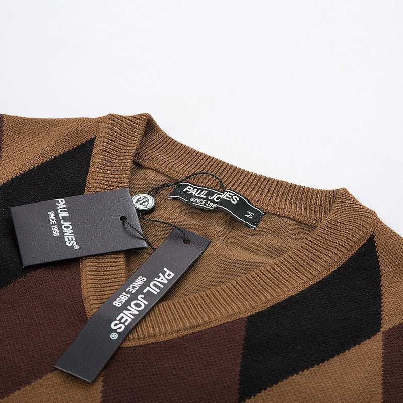 Mens Slim Fit Argyle/Plain V-Neck Sleeveless Pullover Sweater Vest Brown XL