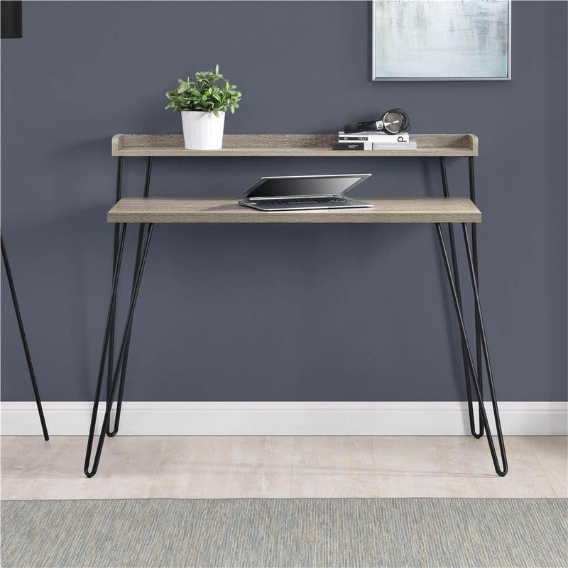 Ameriwood Home Haven Retro Computer Desk with Riser, Distressed Gray Oak