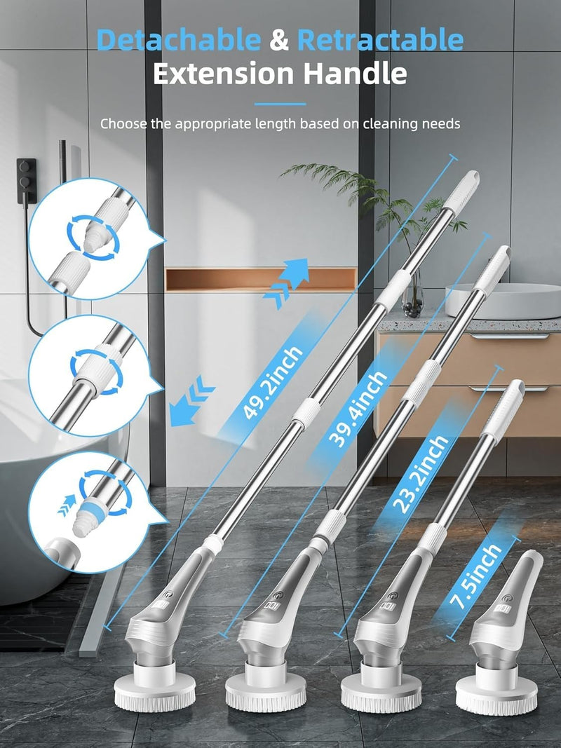 Revolutionary Cordless Electric Shower Scrubber with Adjustable Handle and Multi-Functional Brush Heads - Effortless Cleaning Made Easy!