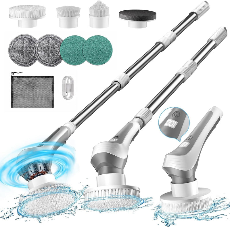Revolutionary Cordless Electric Shower Scrubber with Adjustable Handle and Multi-Functional Brush Heads - Effortless Cleaning Made Easy!