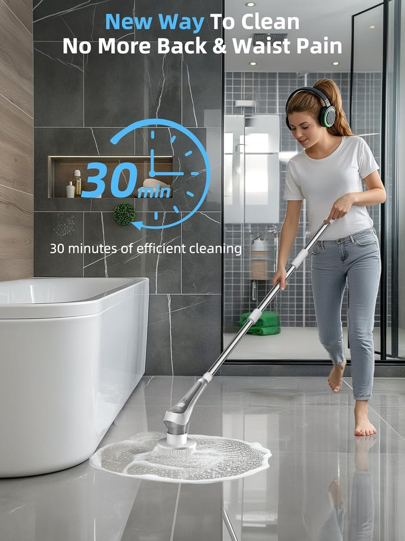 Revolutionary Cordless Electric Shower Scrubber with Adjustable Handle and Multi-Functional Brush Heads - Effortless Cleaning Made Easy!